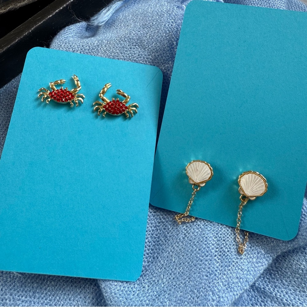 SUGARFIX by BaubleBar NWT Coastal Earring Set 2 Pairs Crab Shell Gold